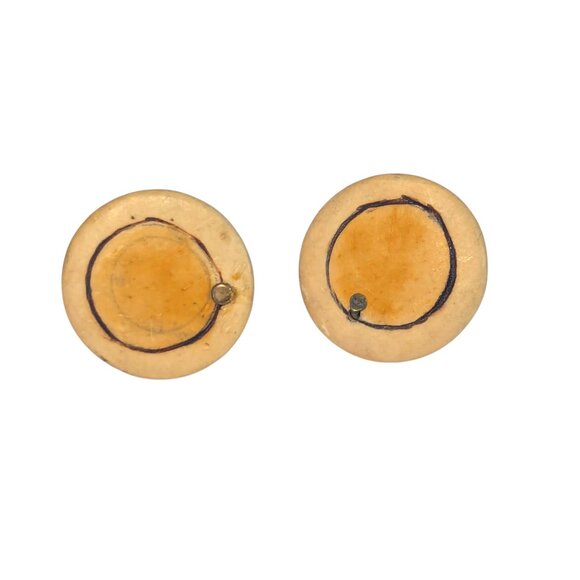Wood Disc Round Stud Earrings MCM Modern Mod Artisan Unique Mid Century Festival - Picture 1 of 6